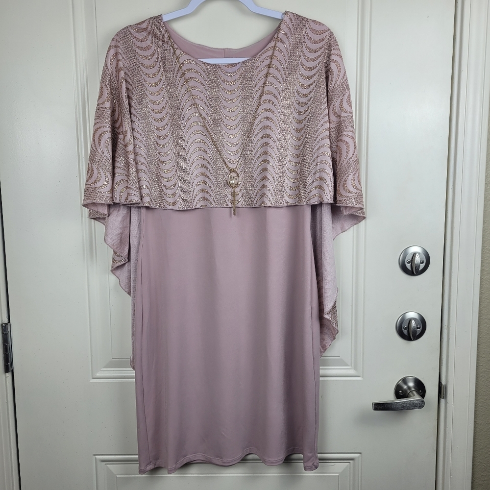 Enfocus Studio Women's Dress Formal Pink Gold Midi Stretch Size 8